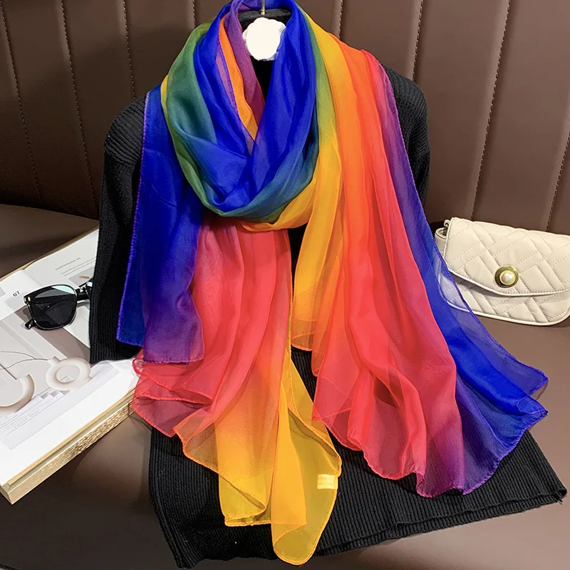 

Women Shawls Wraps Large Bandana Head Hijab Scarf Long Kerchief Fashion Rainbow Color Thin Scarfs Cotton Blend Neck Scarf Ladies