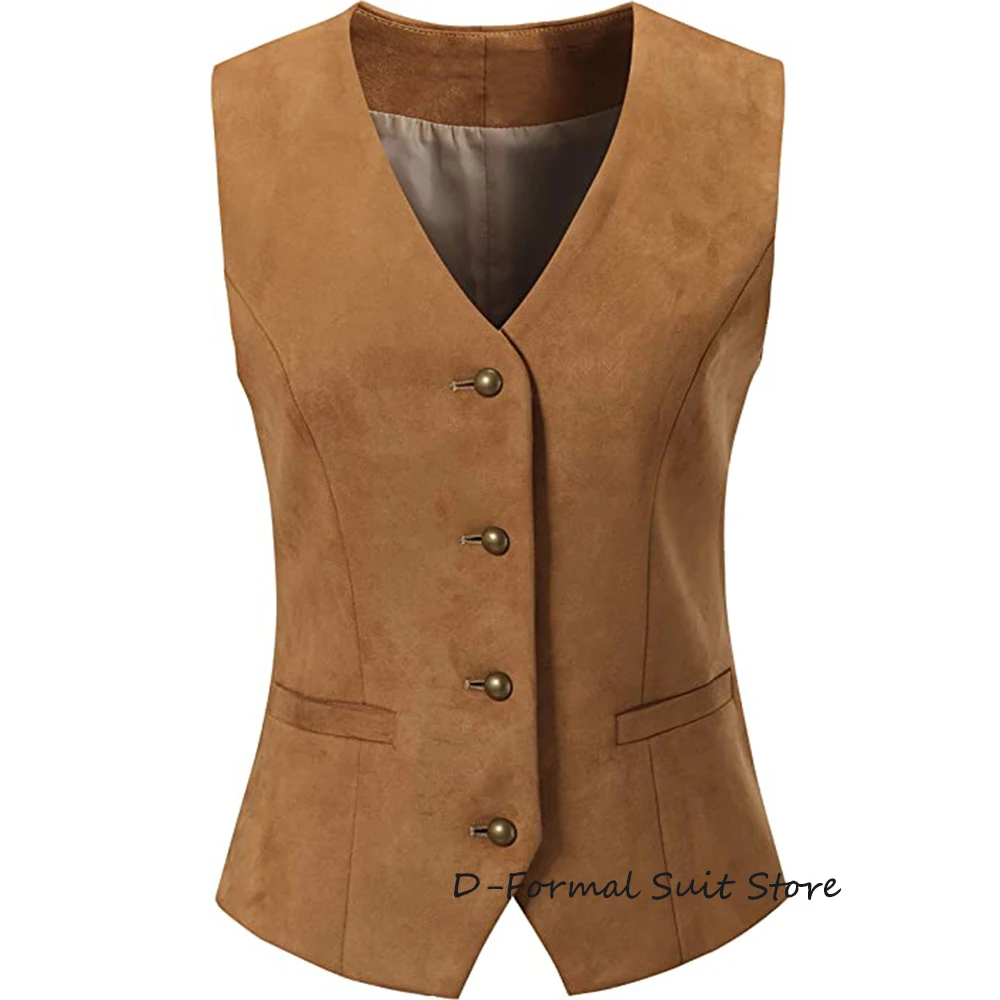 

Women's Suede Suit Vest Single-Breasted Slim Fit Sleeveless Jacket Business Work Wear Vests куртки