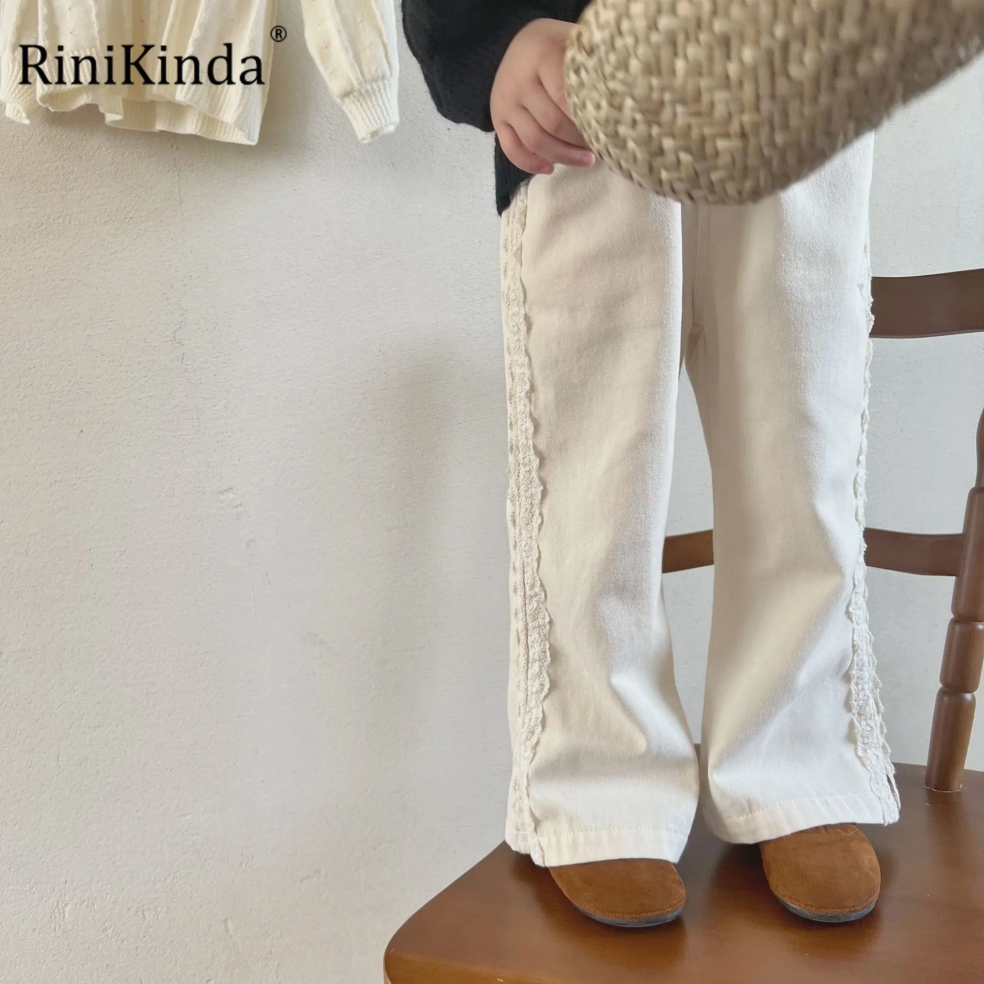 

RiniKinda 2022 Autumn Baby Girls Trousers Fashion Lace Girls Wide Leg Pants Kids Casual Loose Elegant Long Pants Clothing