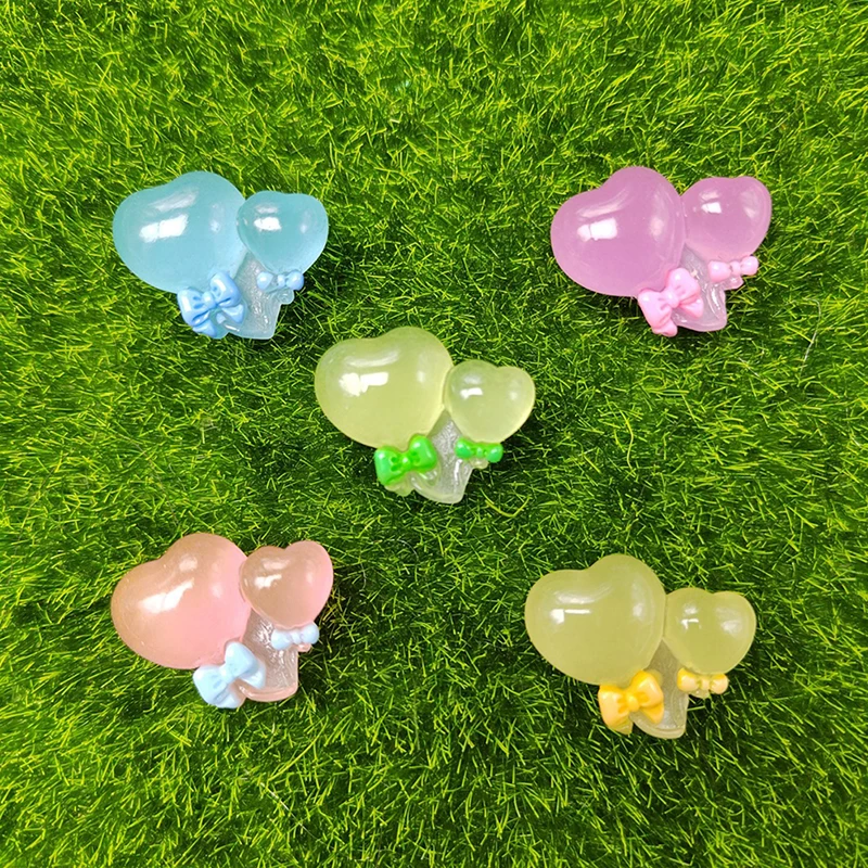 5Pcs Luminous Mini Resin Heart Balloon Hair Clip Phone Case Decoration DIY Charms Random Color