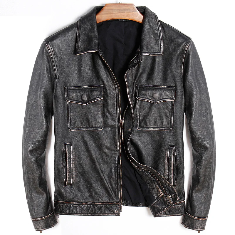 

Бесплатная доставка. Толстое пальто из воловьей кожи в классическом стиле, винтажные мужские куртки из 100% натуральной кожи с карманами, Мод...