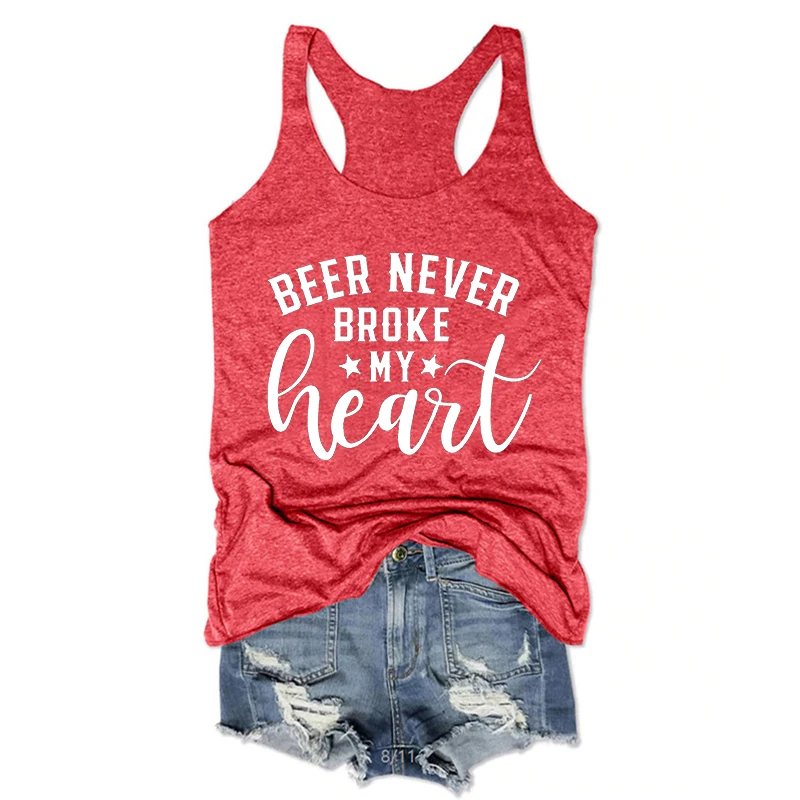 

Beer Never Broke My Heart Shirt Country Womens Tops Country Music Tank Top Women Letter Casual Women Clothing Cute L