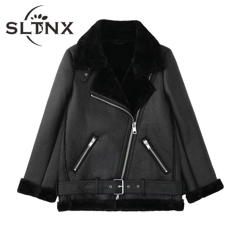 SLTNX Women Fleece Jackets Coat Black with Pockets Zipper Female Thick Coat for Winter Ladies Warm Casual Heavy Jackets Overcoat