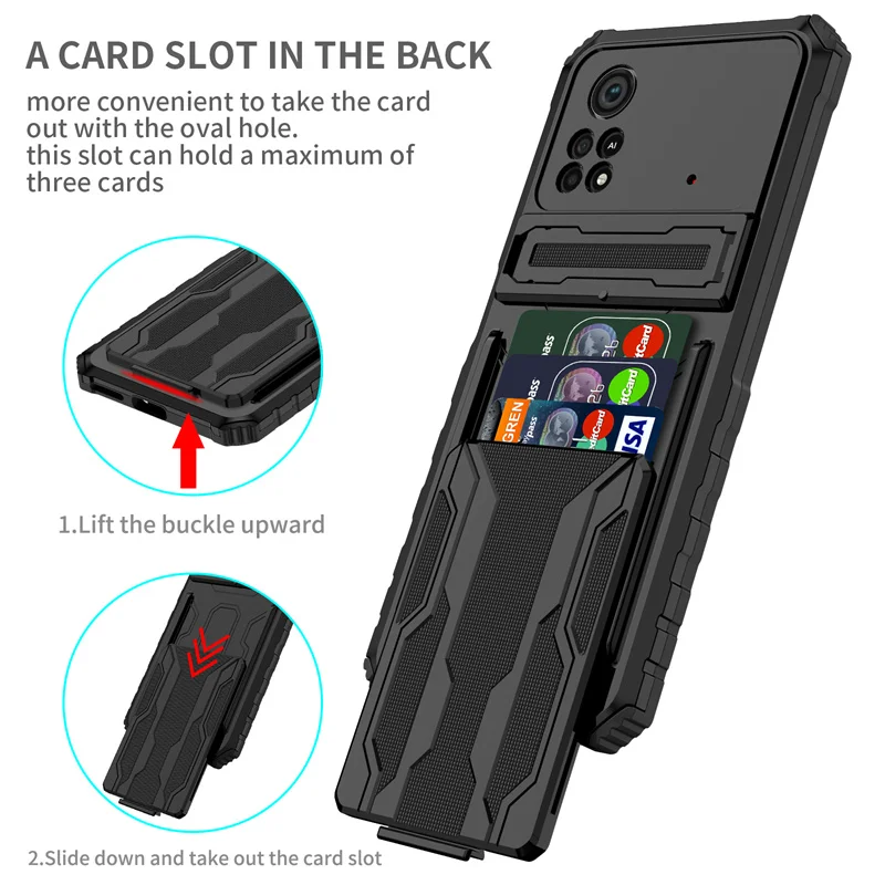 

For Xiaomi Poco X4 Pro 5G Case Shockproof Armor Phone Case On PocoPhone X4Pro PocoX4 Pro Poko X 4 Pro Card Slot Stand Back Cover