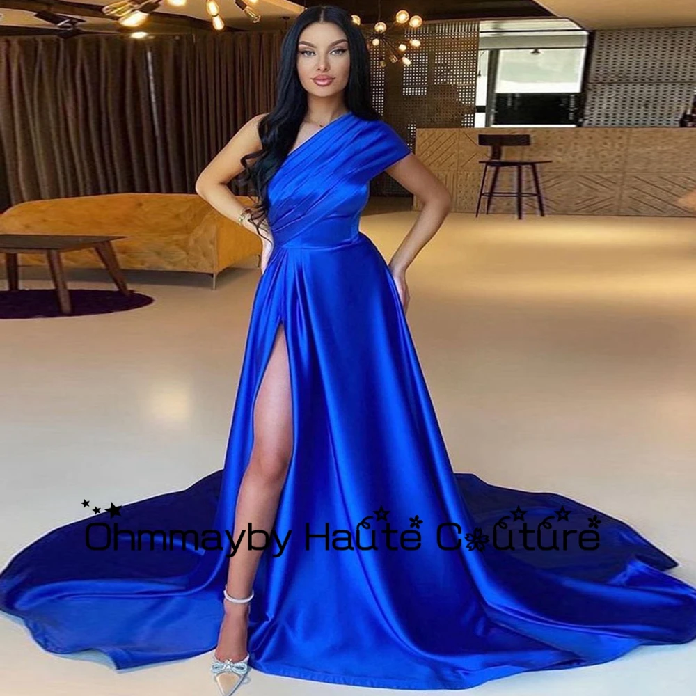 

Weilinsha One Shoulder Asymmetrical Summer Royal Blue Evening Dresses for Princess 2023 Stretch Satin Prom Gowns Robes De Soirée