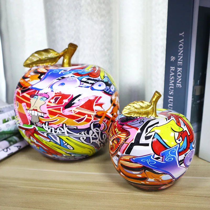 

Colorful Graffiti Resin Apple Figurines Nordic Handcraft Fruit Painting Art Ornament Desk Accessories Living Room Bedroom Decor