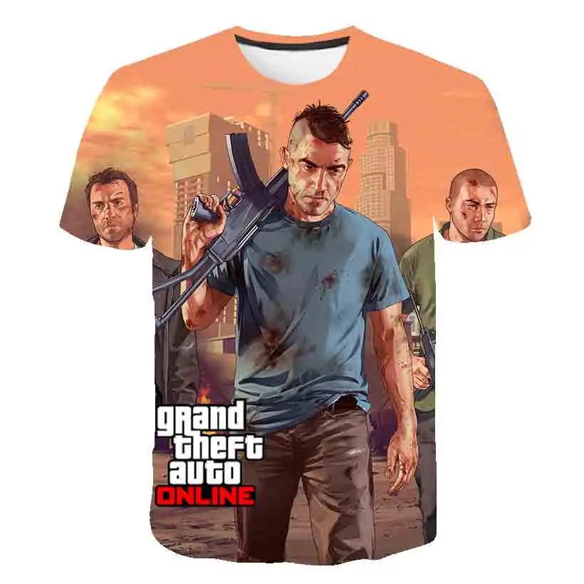 

2023 Summer New Style Grand Theft Auto print short sleeve T shirt 4-14 Years Old Kids Fashion Loose Cool T shirt 4-14T