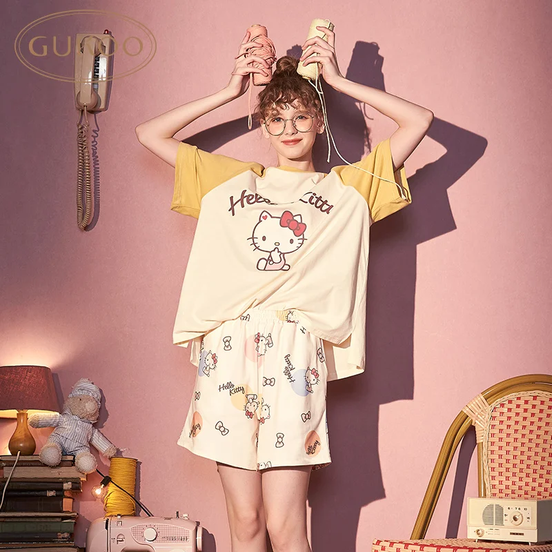 

Женский пижамный комплект из двух предметов, футболка с коротким рукавом и шорты до щиколотки