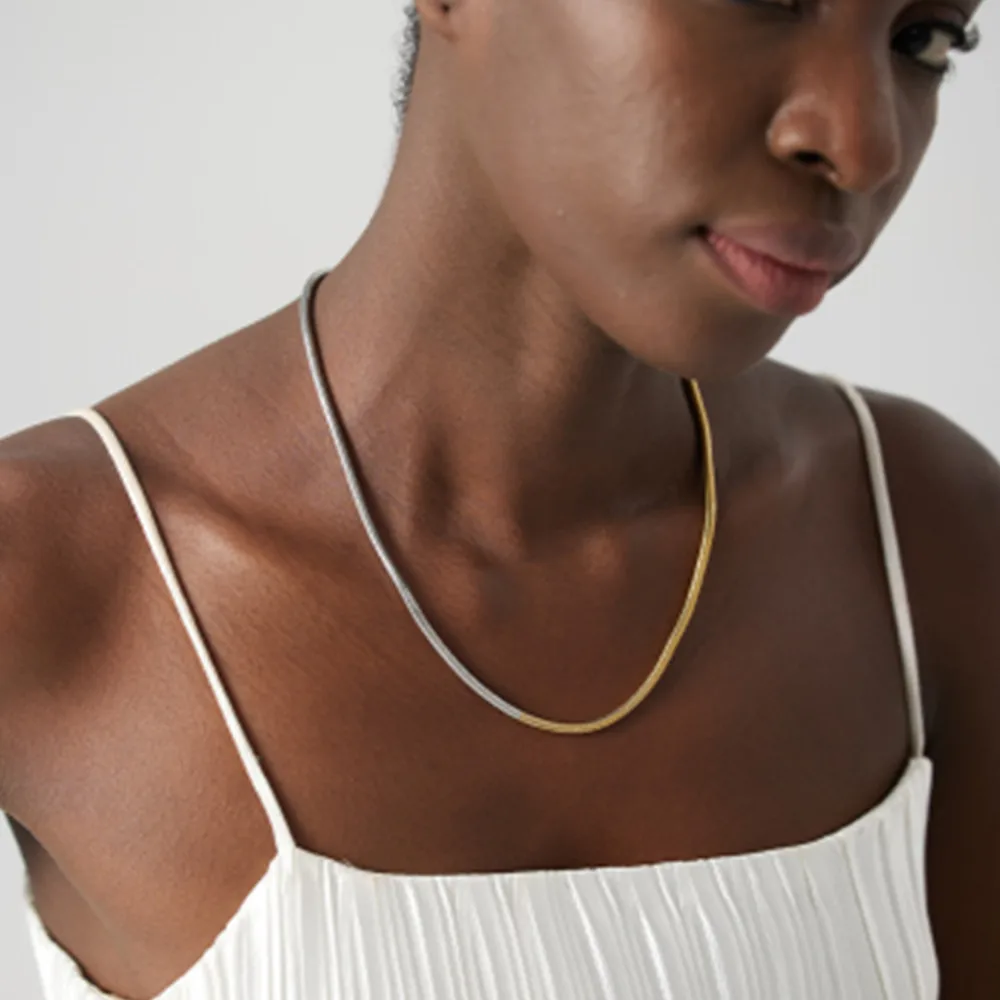 

Vintage Spitched Chain Necklace Stainless Steel Gold Plated Snake Choker No Charms Pendant Necklaces Free Shipping Accessories