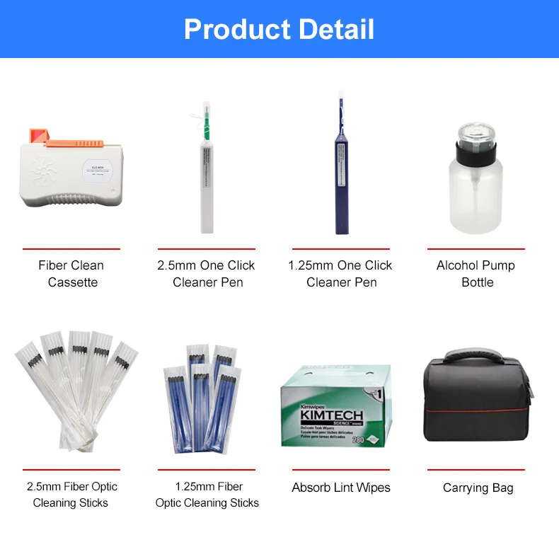 Multiin-one Optical Fiber Cleaning Box Optical Fiber Cleaning Tools Kit Cotton Swab Alcohol Bottle Fiber Cleaning Pen Tool