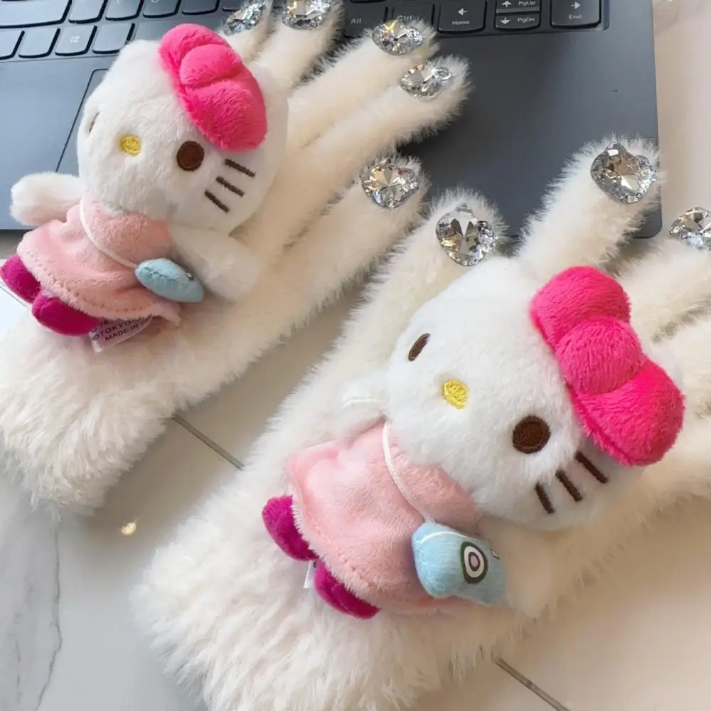 

Бриллиантовые перчатки Y2K, оригинальный дизайн, мультяшная плюшевая кукла, теплые женские перчатки, зимние Имитационные норковые перчатки