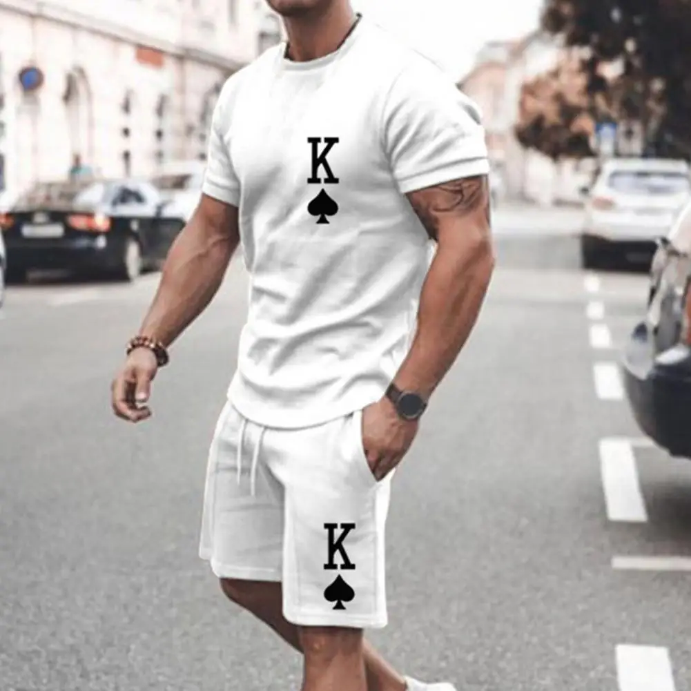

2Pcs/Set Casual Outfit Elastic Waist Sports Suit O-neck Stylish Letter Print Male Casual Suit Running Set