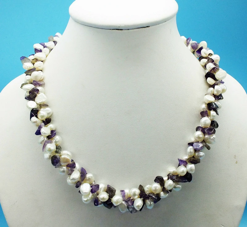 классика. Красивые 6-7 мм 3 фиолетовых ожерелья из натурального жемчуга в стиле