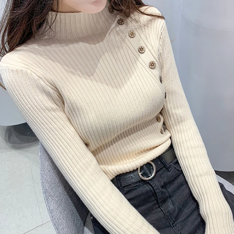 

Designers Women Knitted Pullovers Fashion Long Sleeve Sweaters Turtleneck Clothes Winter Elegant Ladies Tops