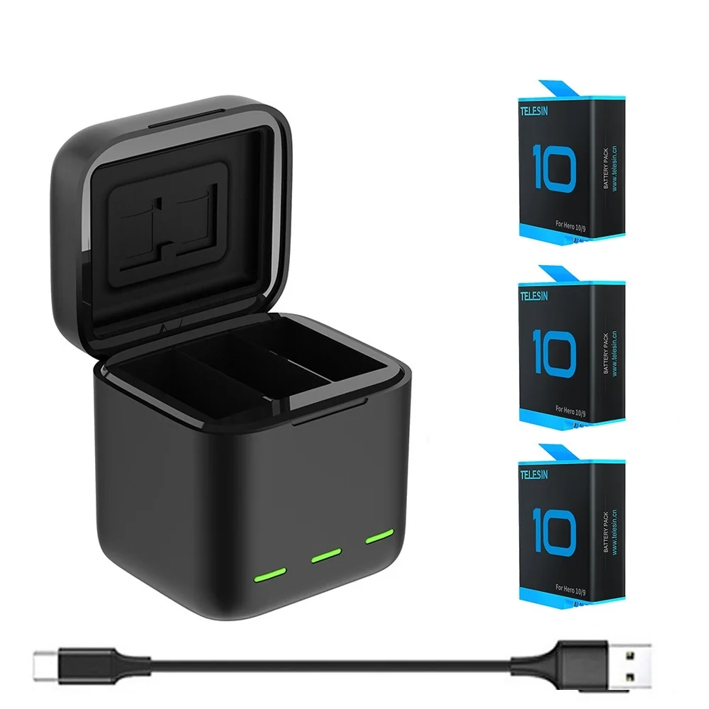 

Аккумуляторная батарея 2022 1750 мАч для GoPro Hero 10, трехсторонняя светильник ка, зарядное устройство для быстрой зарядки, карта памяти TF, аксессуа...