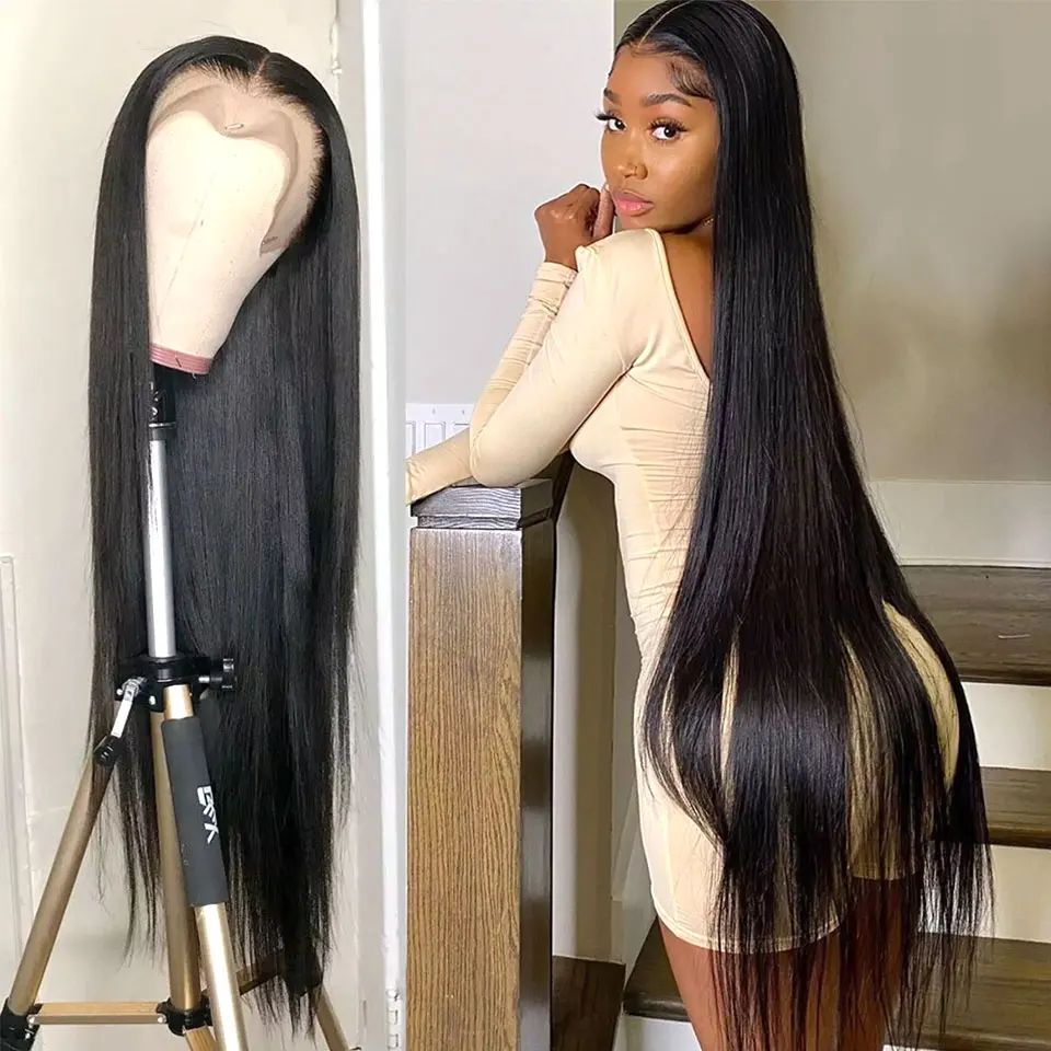 

13x4 Bone Straight Lace Front Human Hair Wigs 30 Inch Pre Plucked Brazilian HD Transparent Human Hair Lace Frontal Wigs
