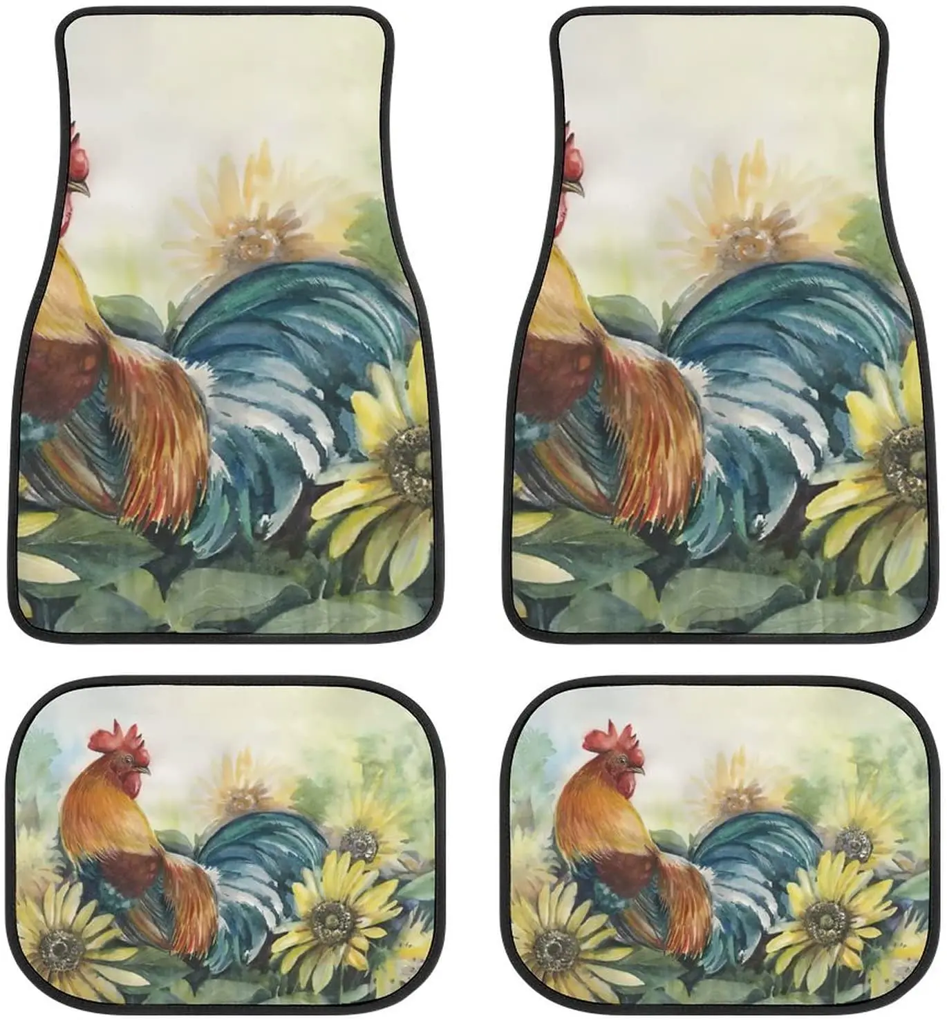 

4 шт. автомобильный напольный коврик Подсолнух и петух, коврики для передней и задней панели автомобиля, универсальные автомобильные наполь...