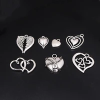 vintage mix silver plated heart pendant diy charm necklace bracelet jewelry crafts metal accessories p2701