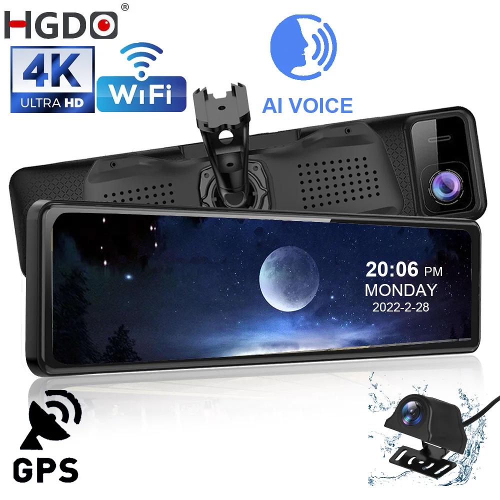 

HGDO AI Dash Cam 4k Gps Wifi car dual camera 12" HiSilicon WIFI Sony IMX415 Car DVR Rear View Mirror Video Recorder Registrar