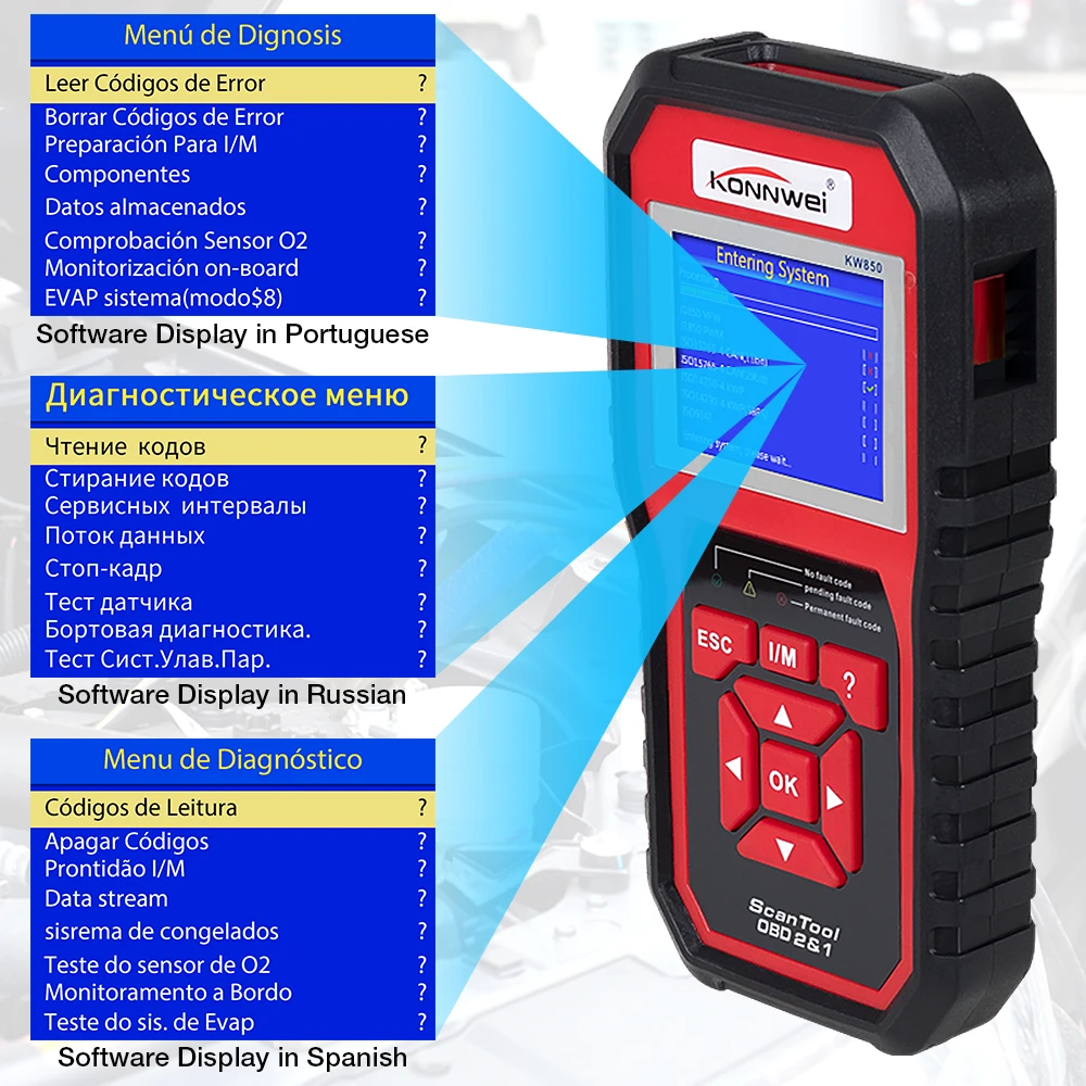 KONNWEI KW850 obd2 сканер Многоязычный Полный OBD 2 функциональный автомобильный