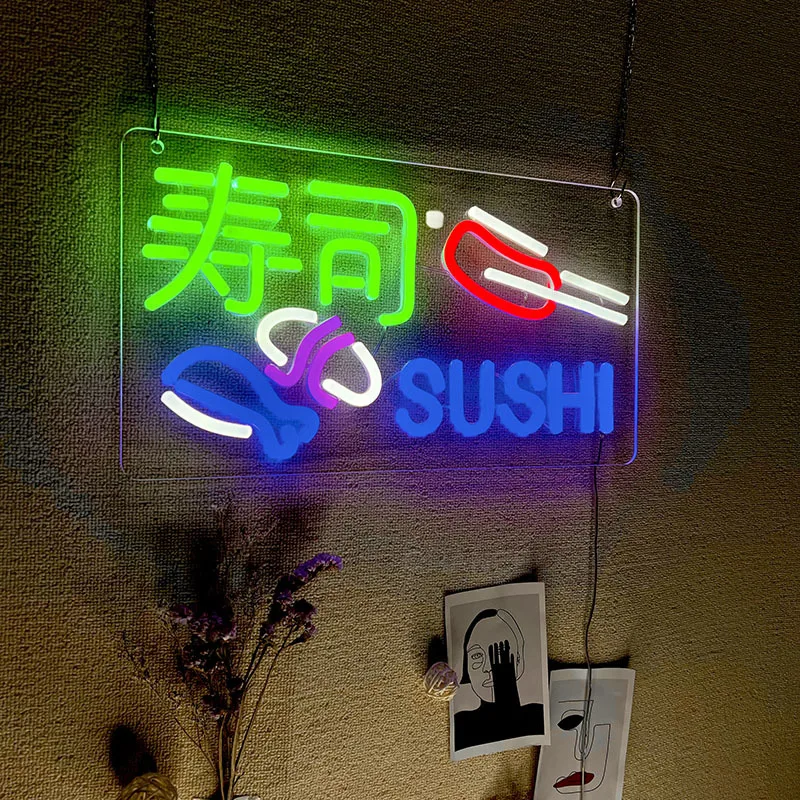 Неоновая вывеска для суши японская лапша Настенный декор магазина