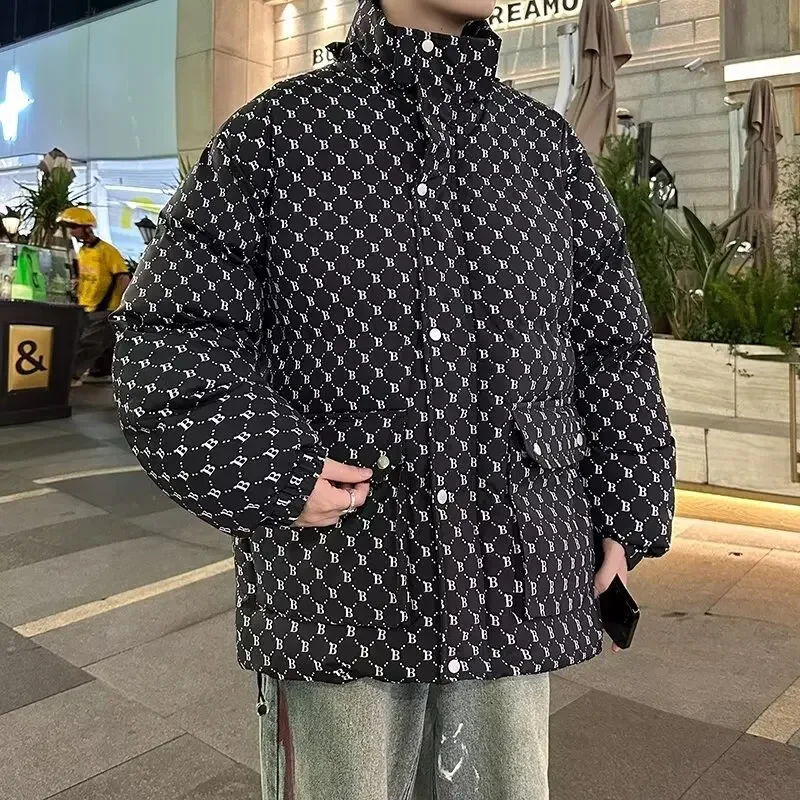 Модная мужская утолщенная зимняя куртка с капюшоном свободная посадка