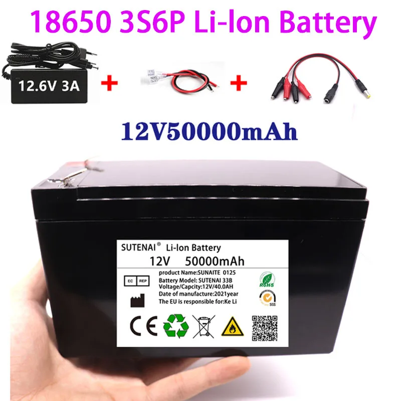 

Brand New 18650 Lithium Battery Pack 3S6P 12V 50Ah Built-in BMS 30A High Current Suitable For Sprayer Electric Vehicle Battery