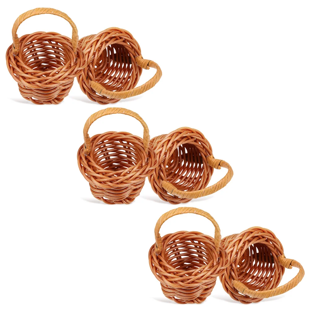 

6 Pcs Woven Basket Miniature Model Flower Baskets Dollhouse Accessories Wicker Plastic Decor Micro Scene