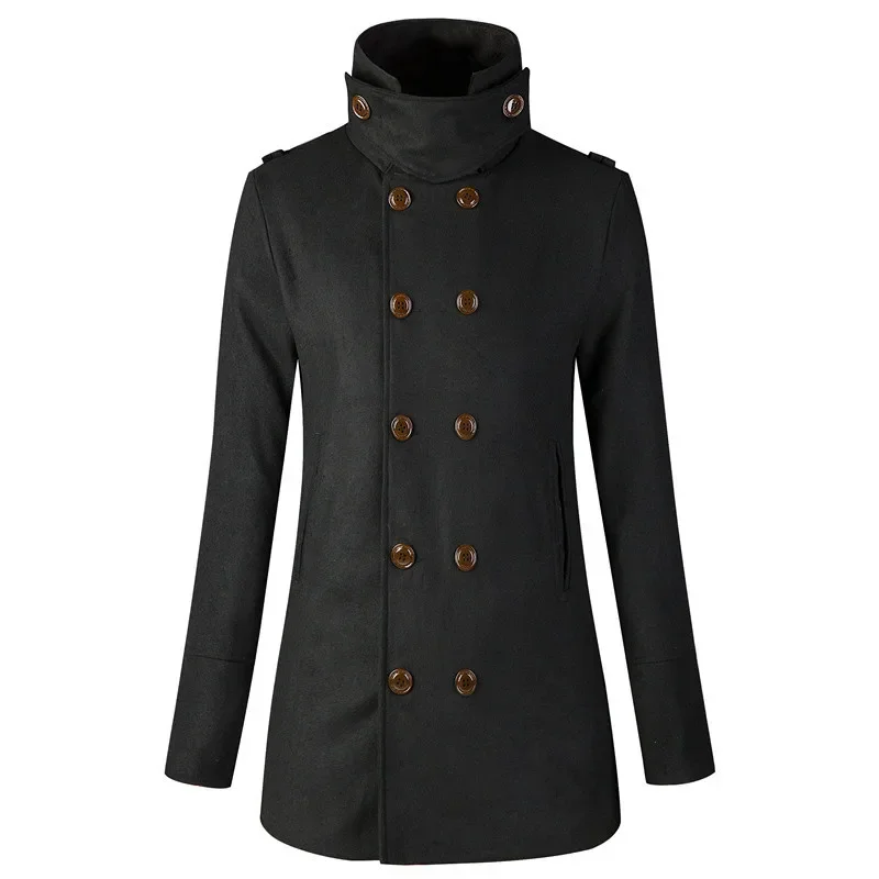 Осень/Зима 2022 Трендовое мужское облегающее длинное пальто с двумя пуговицами в