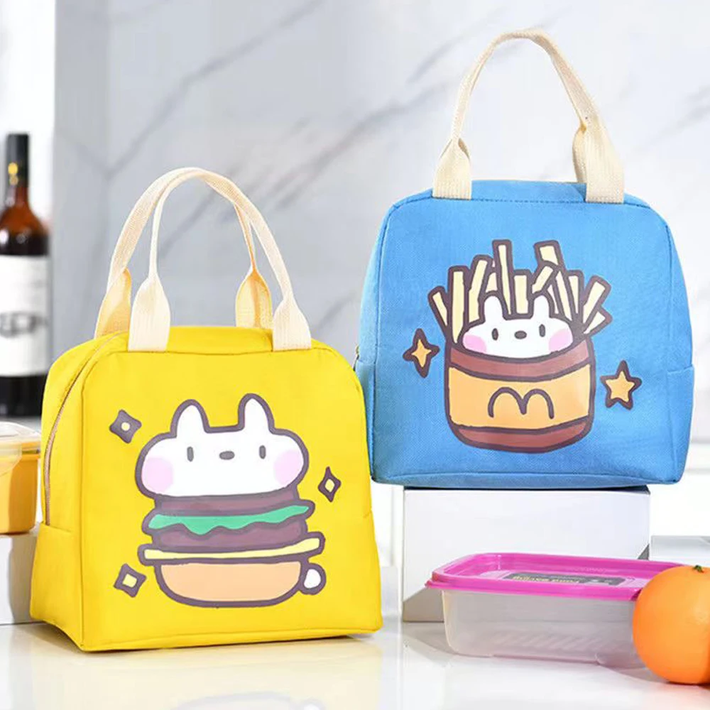 

Kawaii Lunch Bags for Women Insulated Fresh Cooler Bag Waterproof Portable Zipper Thermal Oxford Food Tote Organizer