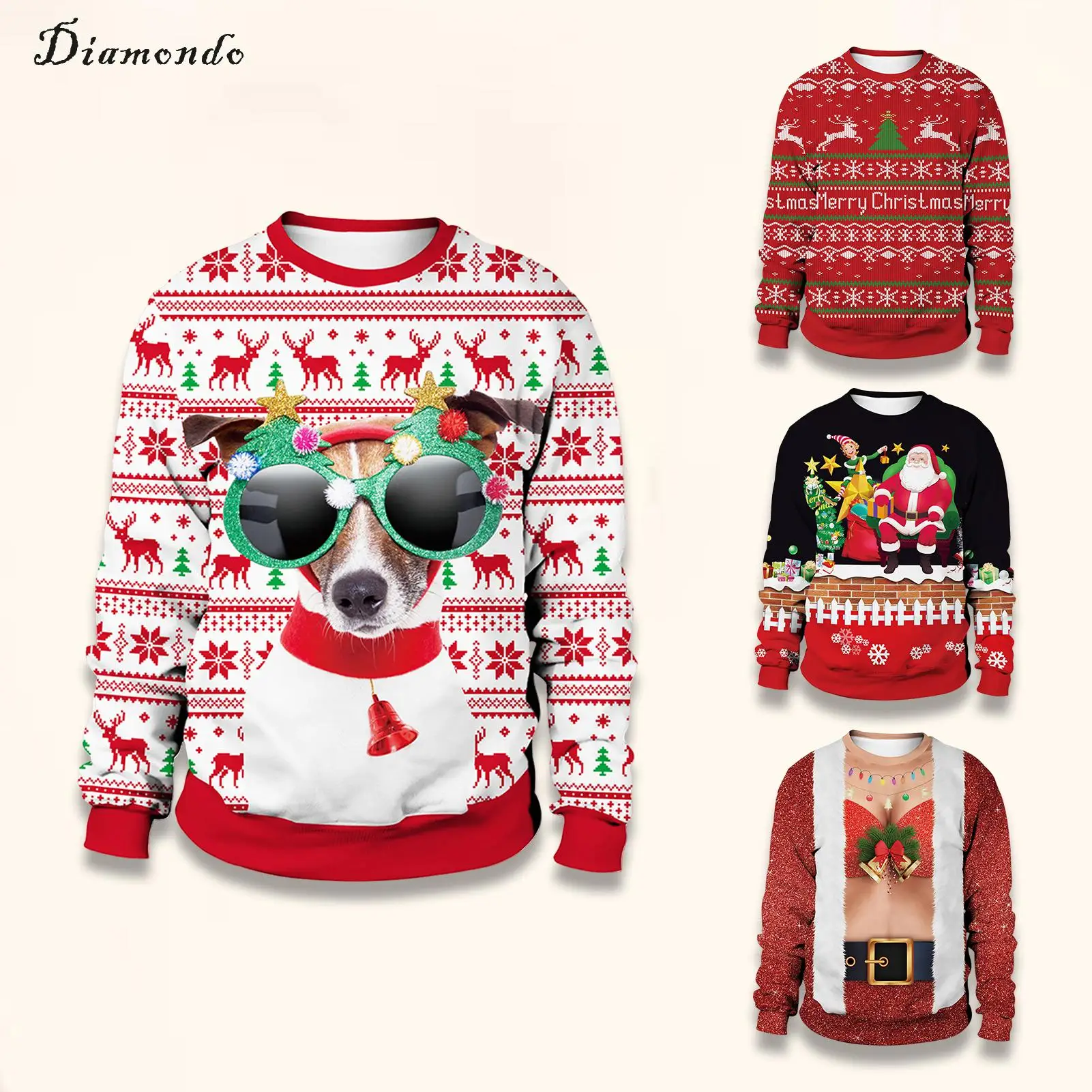 

Men Women Elf Ugly Christmas Sweatshirt 3D Funny Printed Christmas Jumpers Tops Unisex Pullover Tacky Xmas Sweater Holiday Party