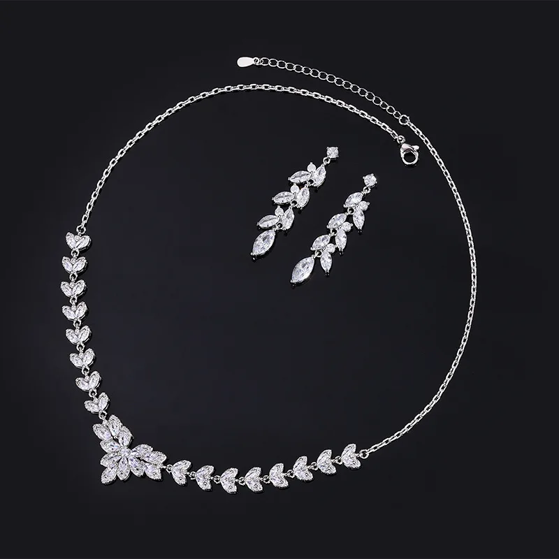 

New Zircon Necklace Jewelry Set Bridal Ornament Necklace Earrings Eardrops Set Wedding Accessories