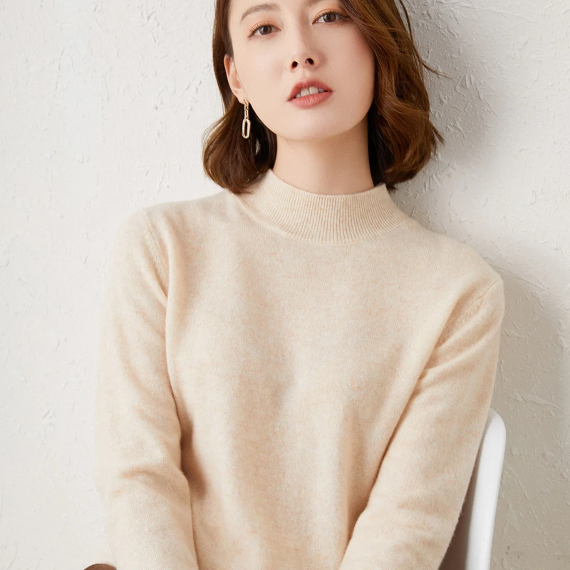 

Thin Sweater Women Half High Collar Pullover Winter Clothes Women Sweaters Korean Fashion Tops 2023 Women Jumper OL Slim Sweater