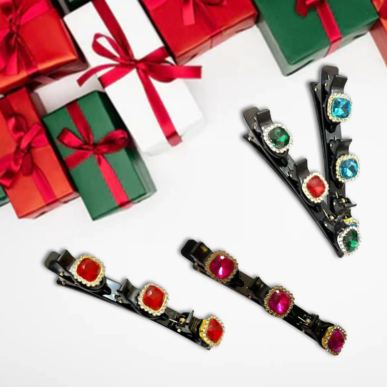 

Christmas Sparkling Crystal Stone Braided Hair Clips Sweet Hair Decorate Clips Double Layer Side Barrettes Hair Clip For Gi X7g9