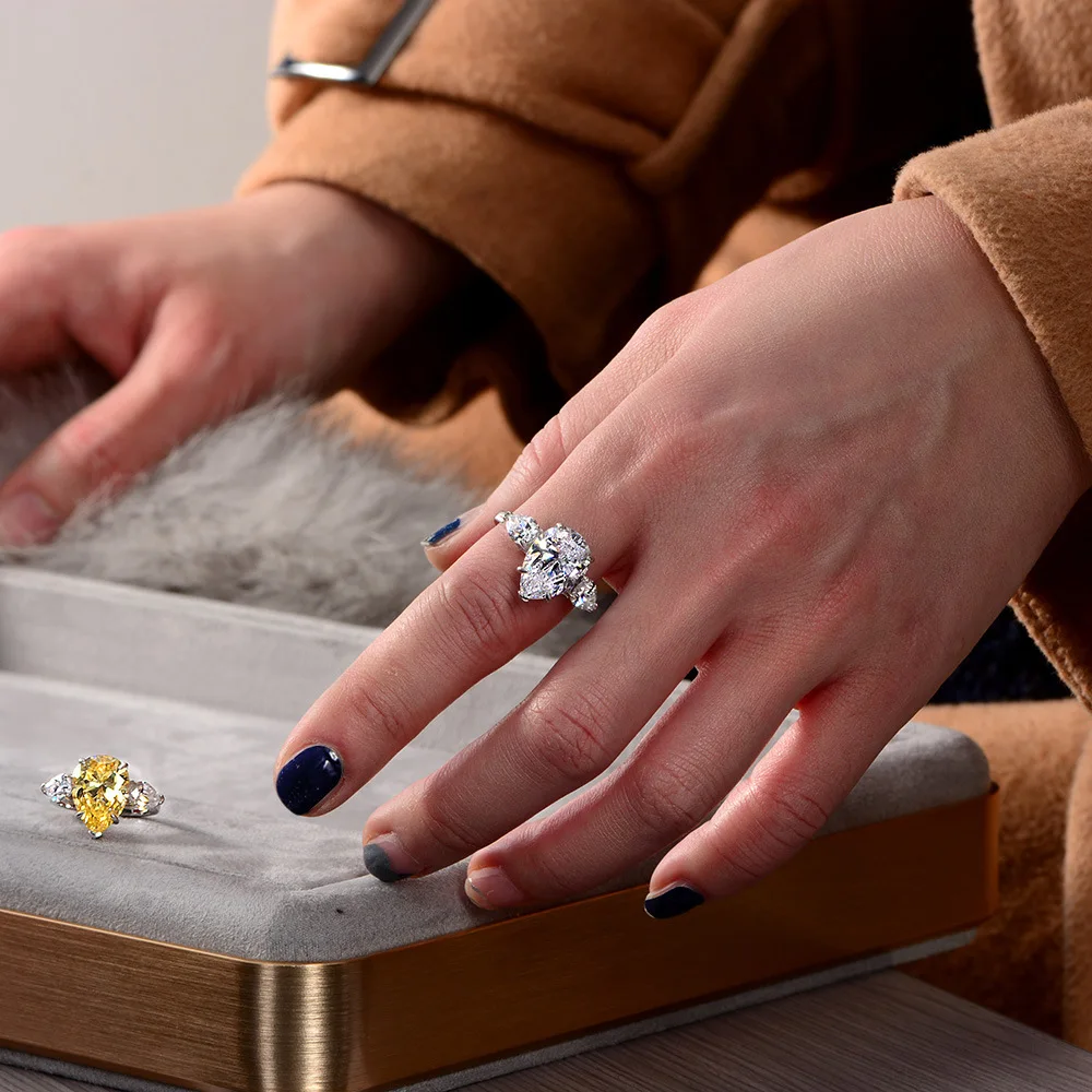 

New Luxury 10x14mm Pear Cubic Zirconia Stone Solid 925 Sterling Silver Rings Jewelry For Women Fashion Gift