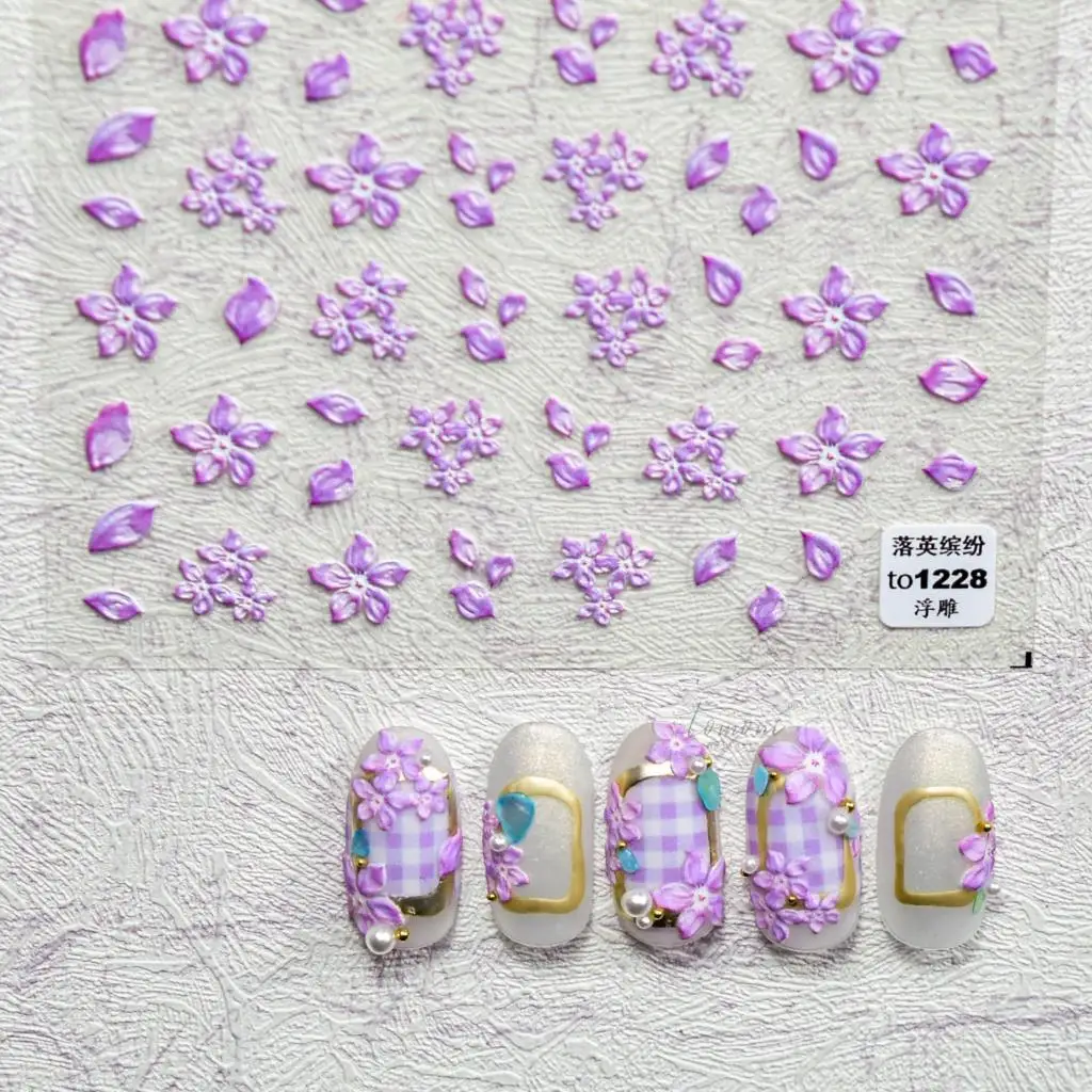 

1 Sheet 5D Realistic Relief Pink Cherry Petal Magnolia Peach blossom Tulips Adheisve Nail Art Stickers Decals Manicure Charms