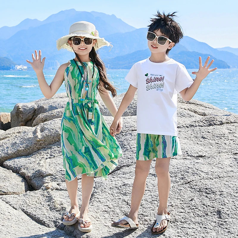 Семейные одинаковые наряды летнее пляжное богемное платье хлопковая футболка