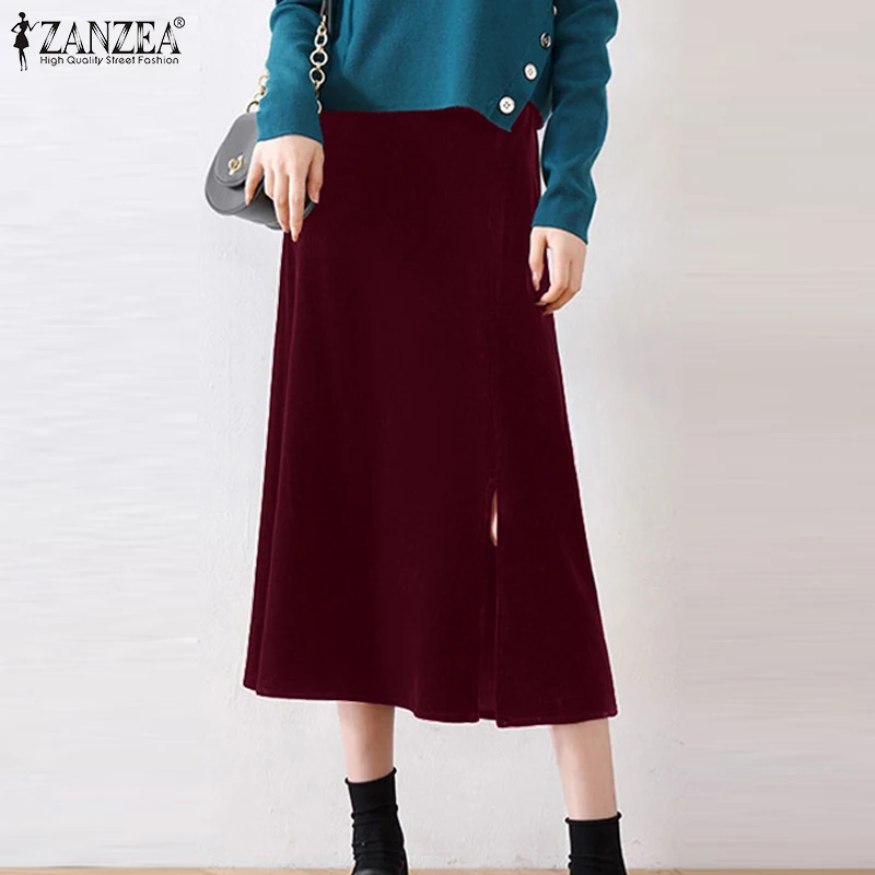 

Повседневная элегантная юбка с разрезом на подоле, женская мода, женская юбка на весну и осень с эластичным поясом, Женская юбка ZANZEA, юбка ми...