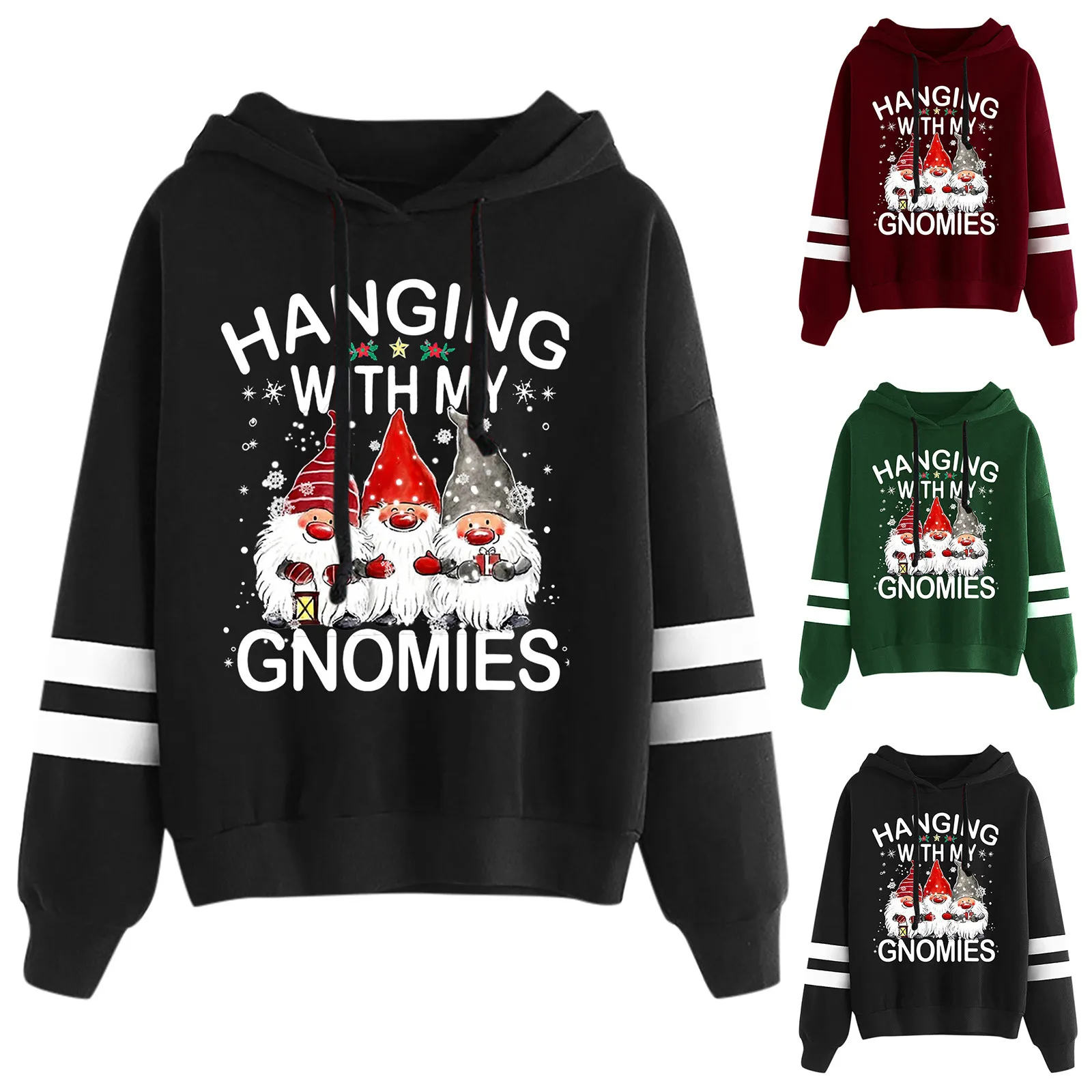 

Womens Zip up Printed Hooded Christmas Women's Sleeve Sweatshirt Gnome Long Top Women's Hoodies & No Zipper Hoodies Women