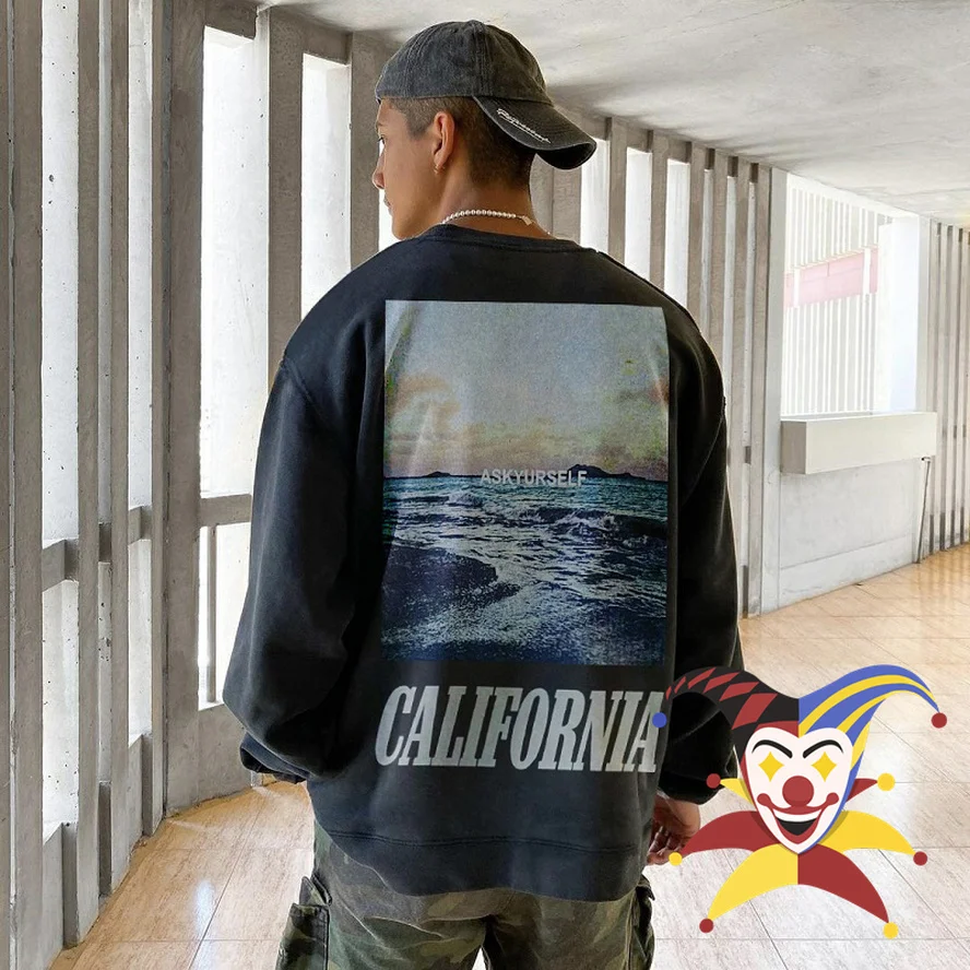

Reflective ASKYURSELF California Sweatshirts Men Women Graphic Printed Crewneck ASKYURSELF Sweatshirts Loose ASK Hoodie