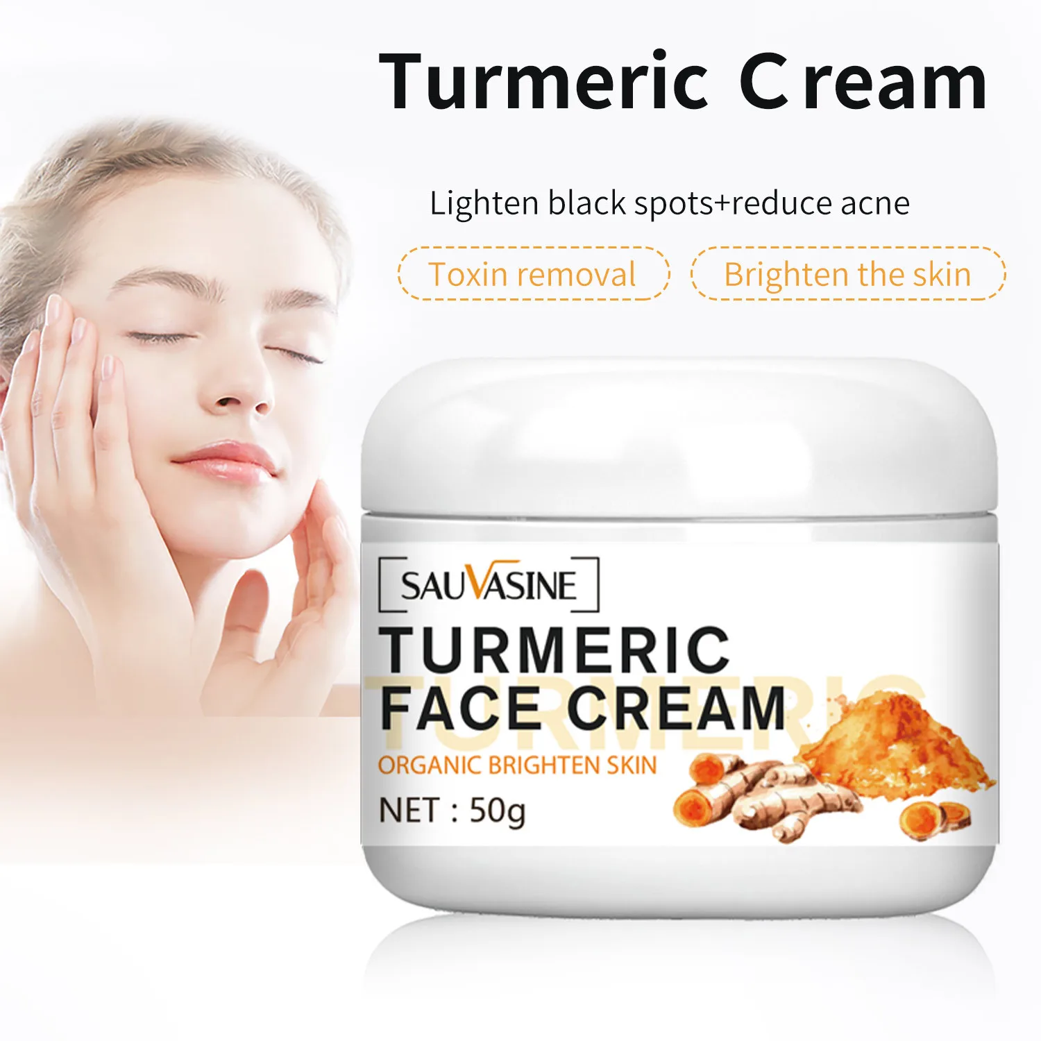 New Turmeric Face Whitening Cream for Dark Skin Remove Acne Lighten Dark Spots Moisturizing Brightening Cream for Face Skin Care