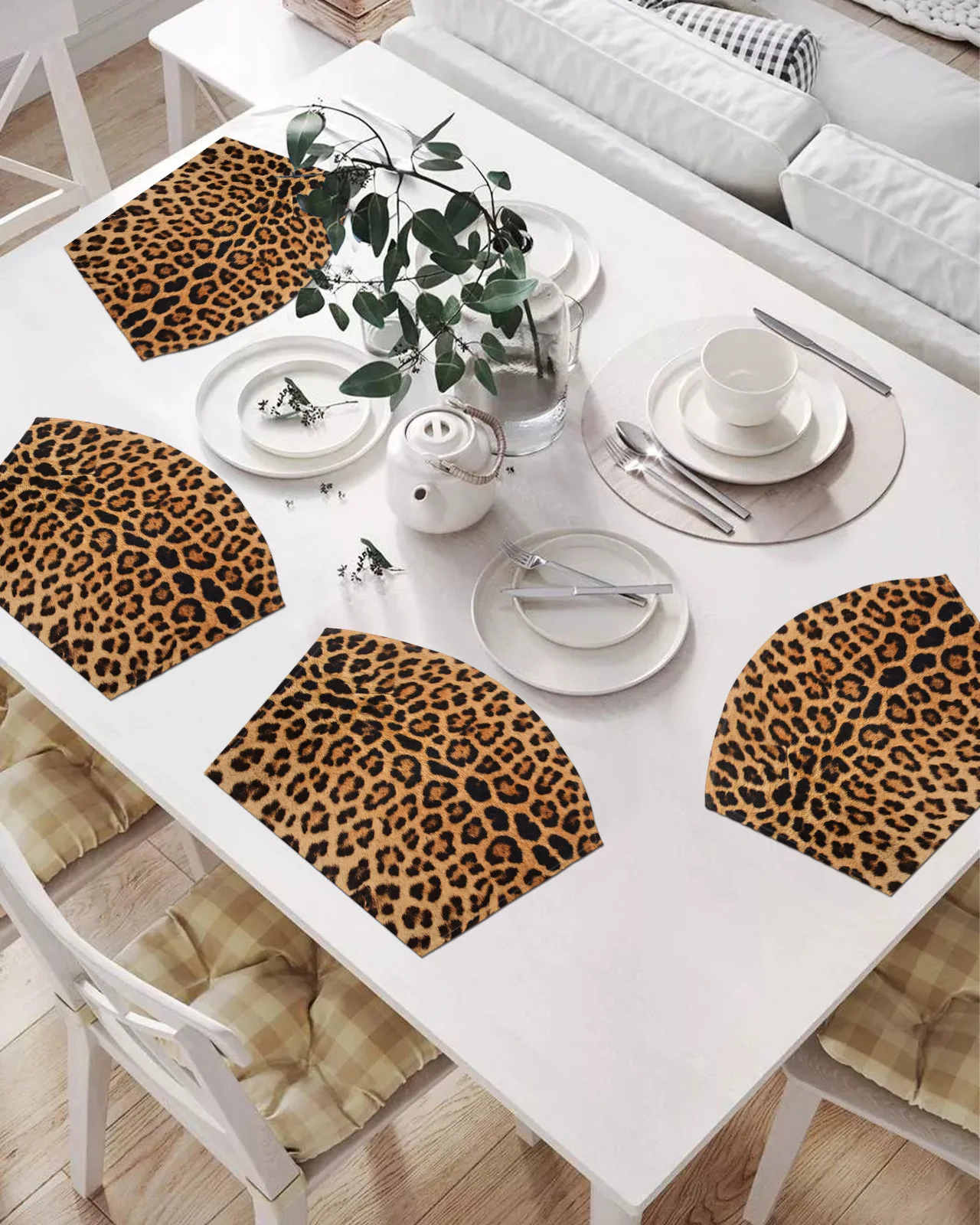 

2/4/6 шт. набор подставок в форме веера, коврики для стола с леопардовым принтом, подставка под чашу, коврик, Рождественский домашний декор, кух...