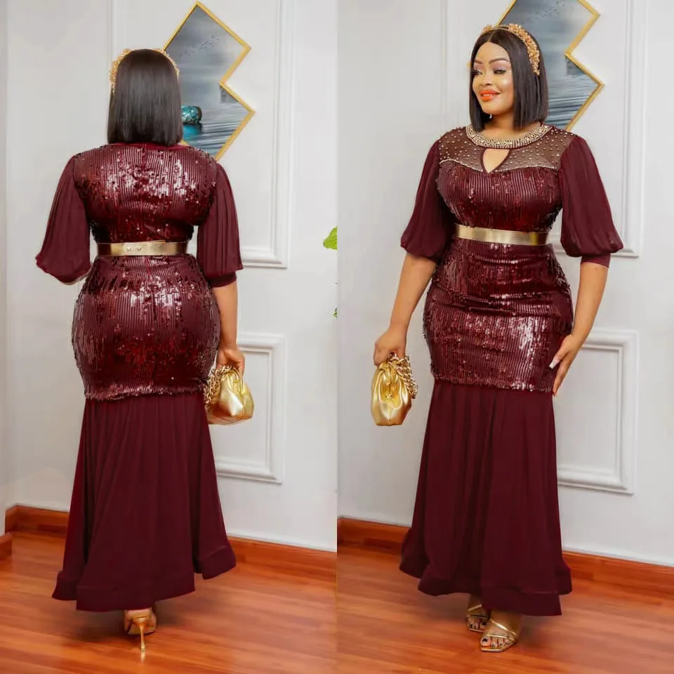 

Африканские платья для женщин 2023 Африканские элегантные роскошные блестящие облегающие русалки Макси халат мусульманская абайя свадебное вечернее платье