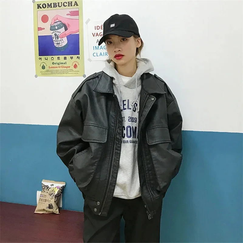 Новинка 2023 стильное винтажное кожаное пальто женская осенне-зимняя куртка в