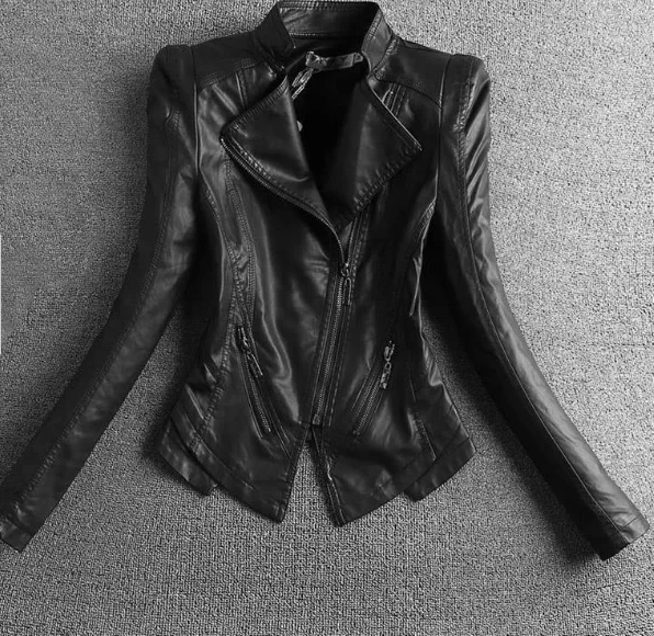 

2022 New Slim Casual Women Leather Jacket Mandarin Collar Short Black Leather Coats Spring And Autumn Suede Outerwear
