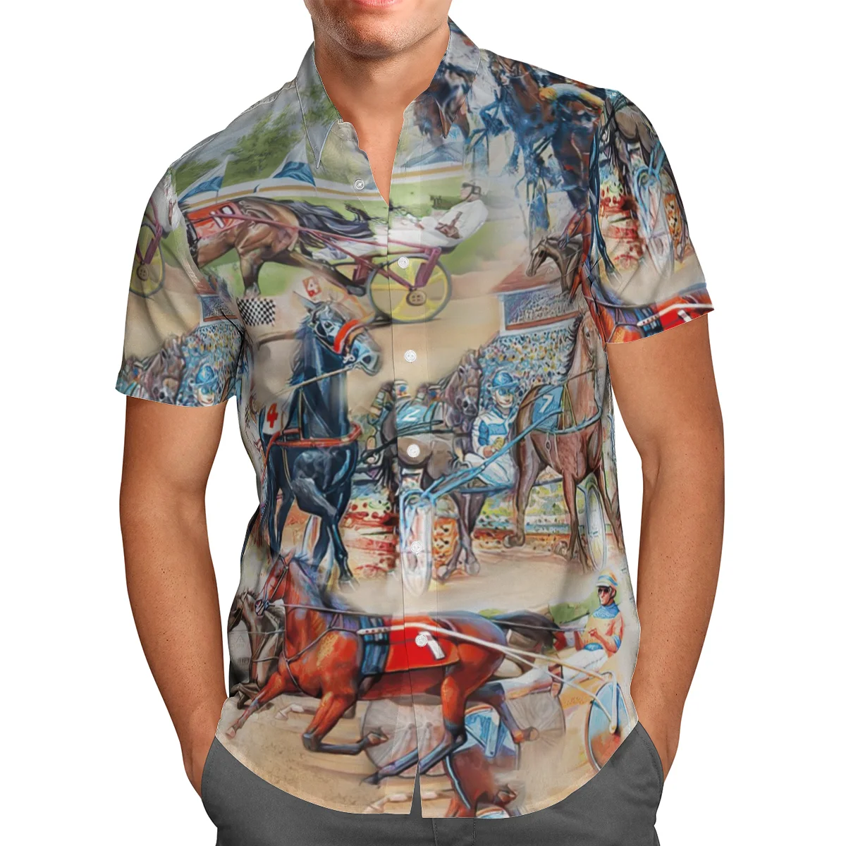 

Summer Men's Hawaiian Shirts 3D Horse Race Golf Sports Print Short Sleeve Men Shirts Vintage Clothes Oversize Beachwear Camisa