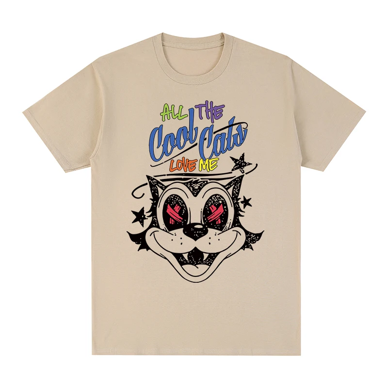 Camiseta con estampado de gato para hombre y mujer, camisa de algodón con dibujo animado, Estilo Vintage, nueva