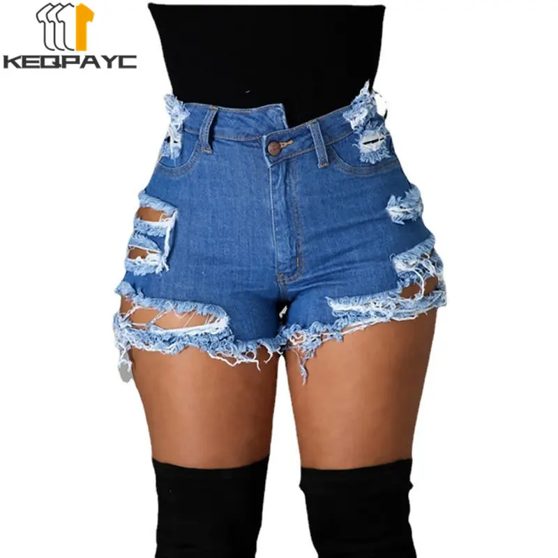 Women's High Waist Frayed Denim Shorts New 2023 Women Summer Fashion Hole Ripped Shorts Jeans Ladies Casual Streetwear