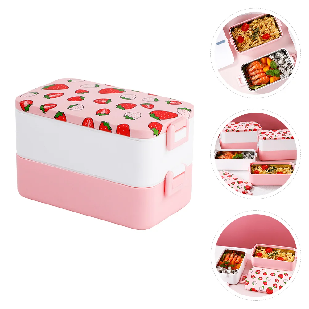 

Girl Heart Strawberry Lunch Box Student Stainless Steel Food Containers Double Layer Pp Lunchbox