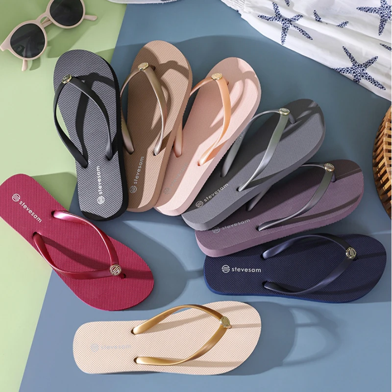

2023 New Summer New Clip Toe Slippers Fashion Outdoor Flat Beach Sandals Female Anti-slip Casual Flip Flops Pantuflas De Mujer